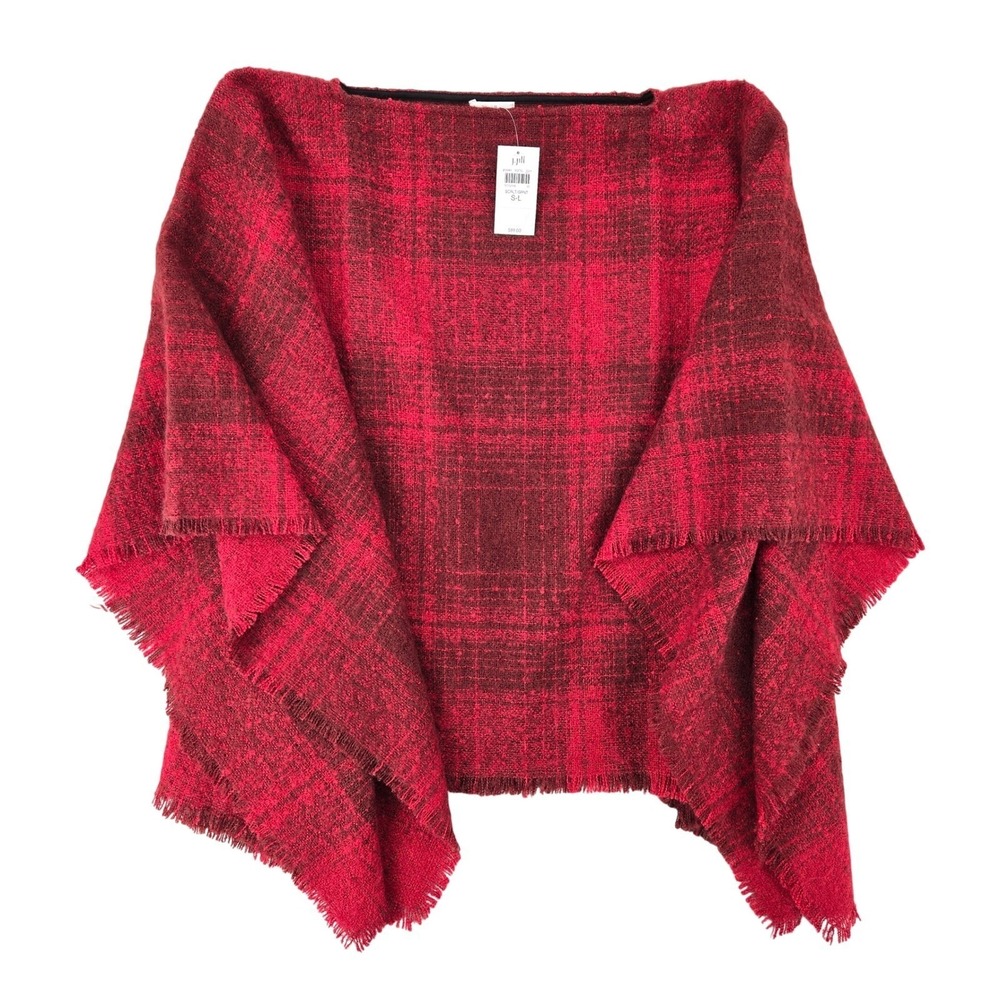 J. Jill NWT S-L Red Plaid Poncho Wrap Women Plaid Academic‎ Goth